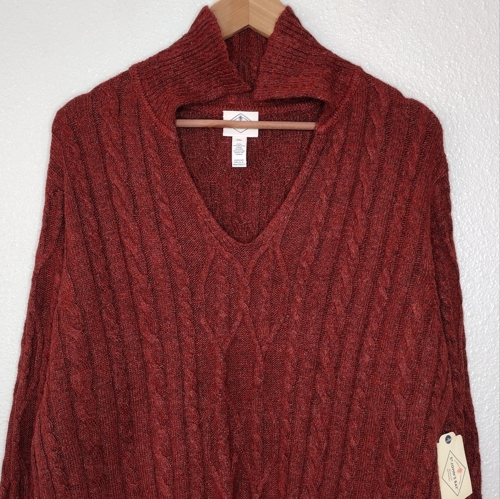 NWT St. John's Bay Rustic Brick Cable Knit Pullover Long Sleeve V-Neck Sweater - Picture 3 of 15